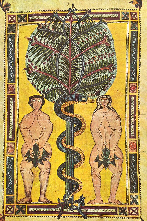 Adam & Eve, illuminated manuscript circa 950, Escorial Beatus