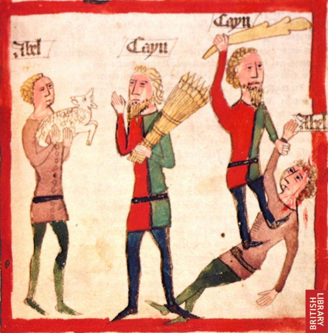 Cain and Abel, 15th-century German depiction from Speculum Humanae Salvationis