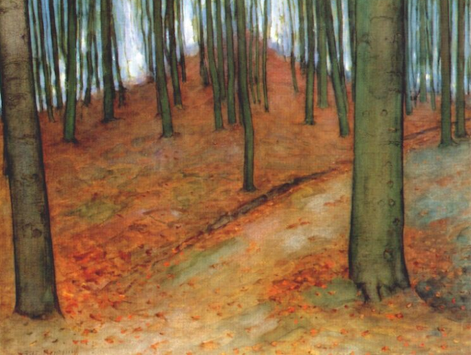 Mondrian's painting entitled "Wood with Beech Trees"