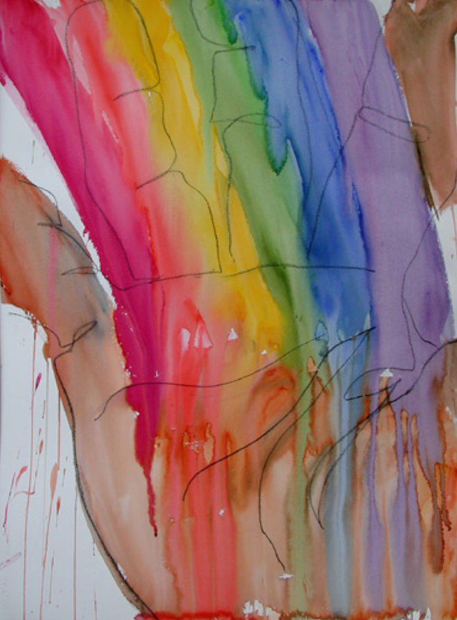 "Rainbow in My Hand" watercolor by Gwen Meharg