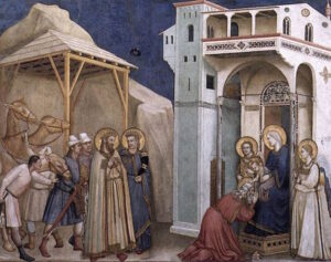 The Adoration of the Magi by Giotto. Fresco in Lower Church, San Francesco, Assisi.