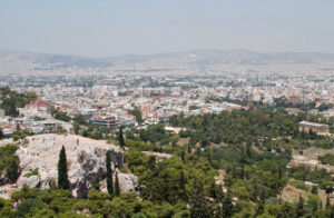 A view of Mars’ Hill in Athens (on the left) from the Parthenon.