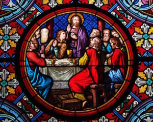 Stain glass depicting Jesus' last supper.