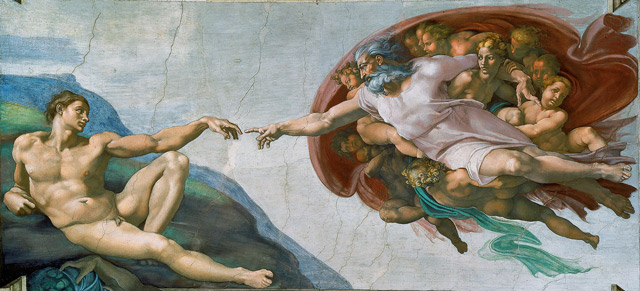 The Creation of Adam by Michelangelo, public domain.