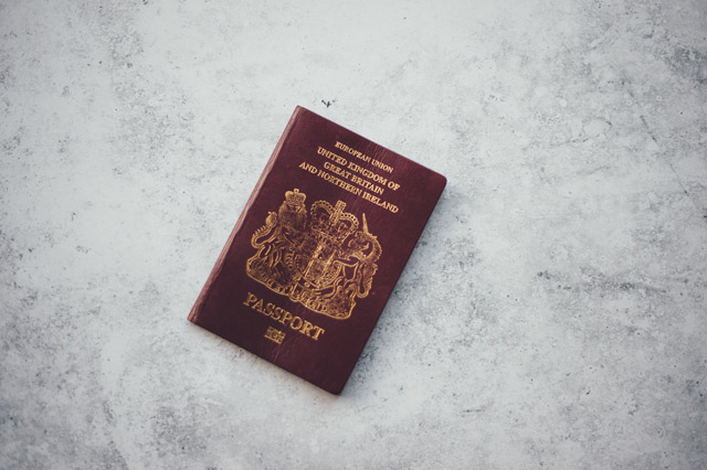 A red United Kingdom passport